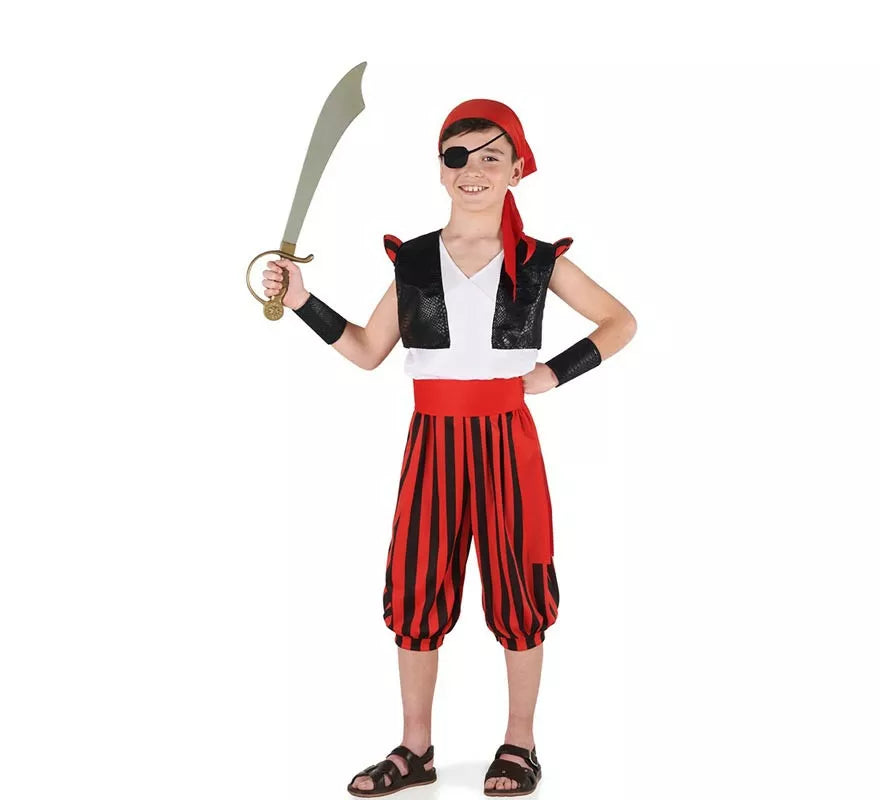 Translation missing: es.Disfraz de Pirata rojo a rayas para niño