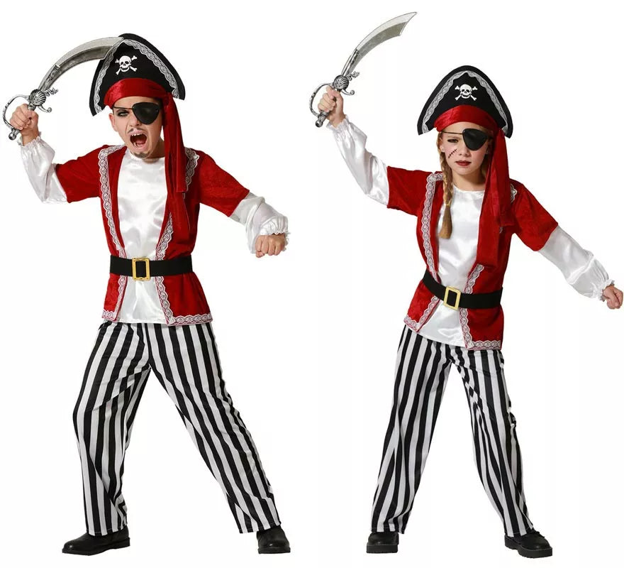 Translation missing: it.Disfraz de Pirata rojo con gorro para niños