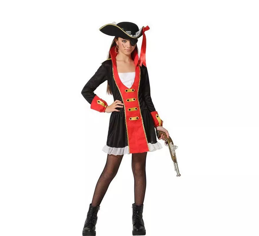 Translation missing: es.Disfraz de Pirata Rojo y Negro para niña