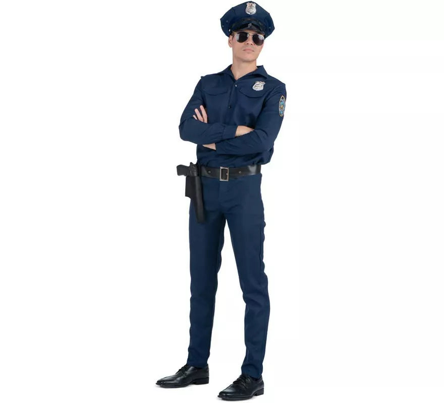 Translation missing: it.Disfraz de Policía azul con cinturón para hombre