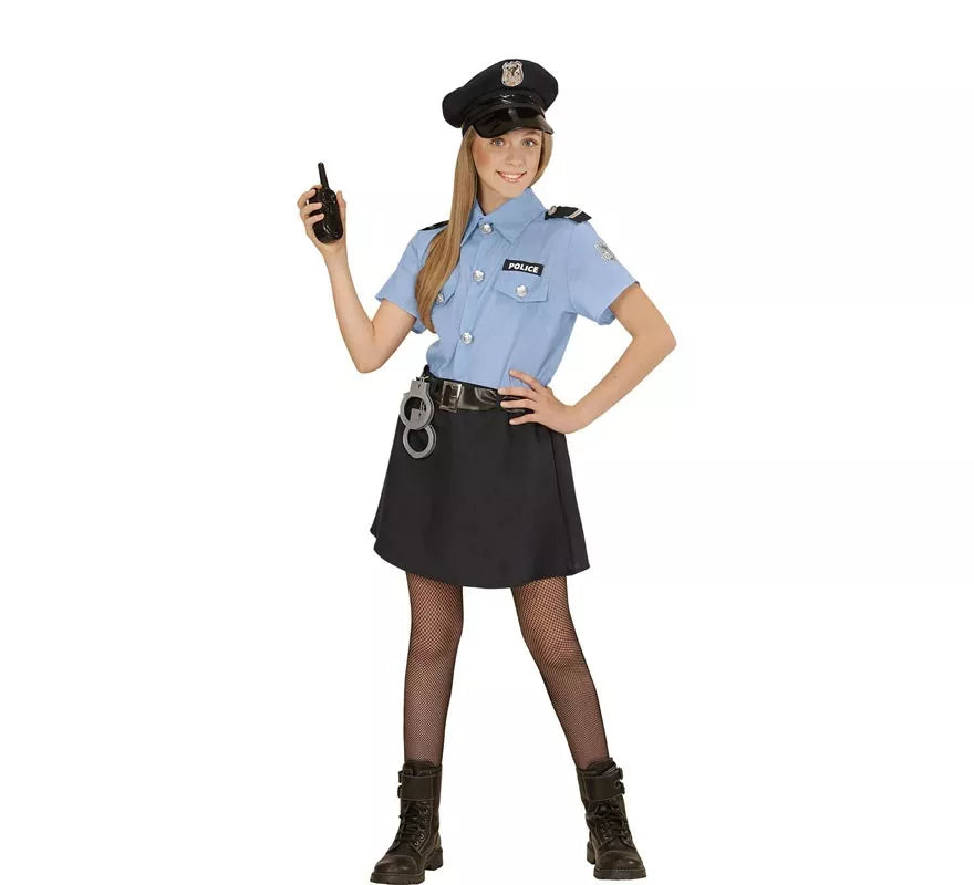 Translation missing: it.Disfraz de Policía azul con gorro para niña y adolescente