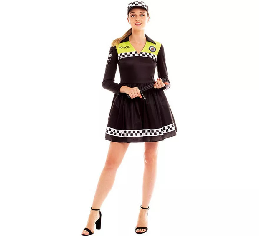 Disfraz de Policía en Vestido Negro y Amarillo para mujer