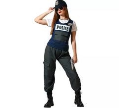 Costume da polizia nero con berretto per donna