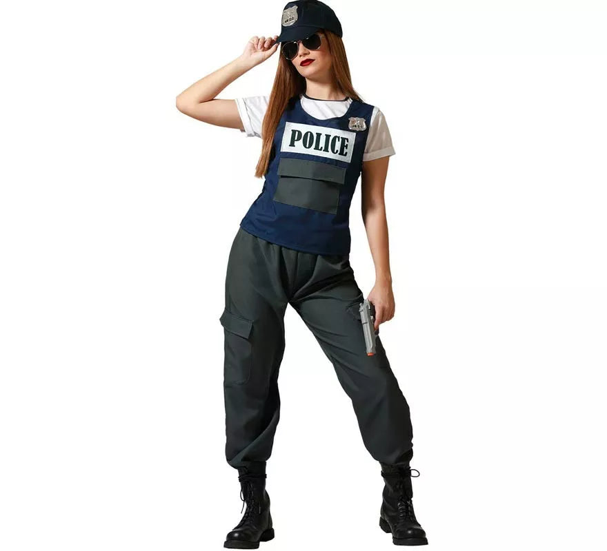 Translation missing: it.Disfraz de Policía negro con gorra para mujer