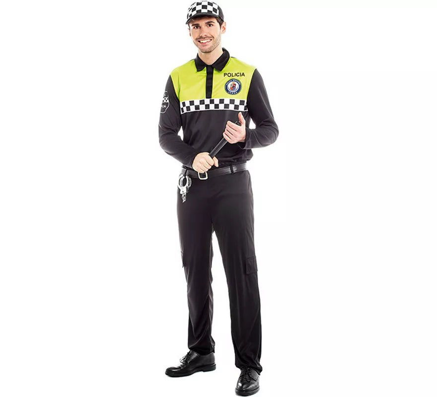 Translation missing: it.Disfraz de Policía Negro y Amarillo para Hombre