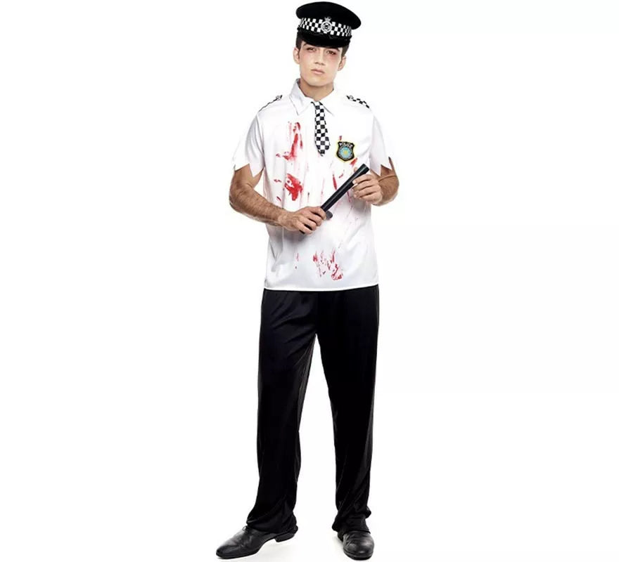 Translation missing: es.Disfraz de Policía Zombie blanco para hombre
