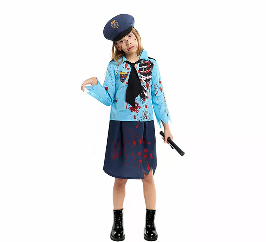 Translation missing: it.Disfraz de Policía Zombie con Gorra para niña