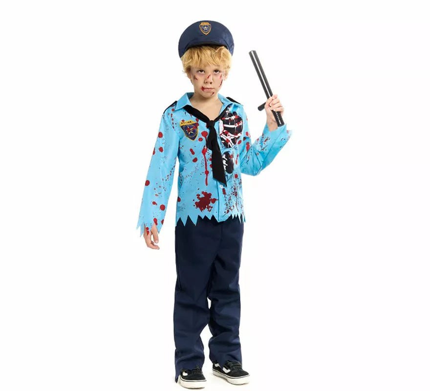Translation missing: it.Disfraz de Policía Zombie con Gorra para niño
