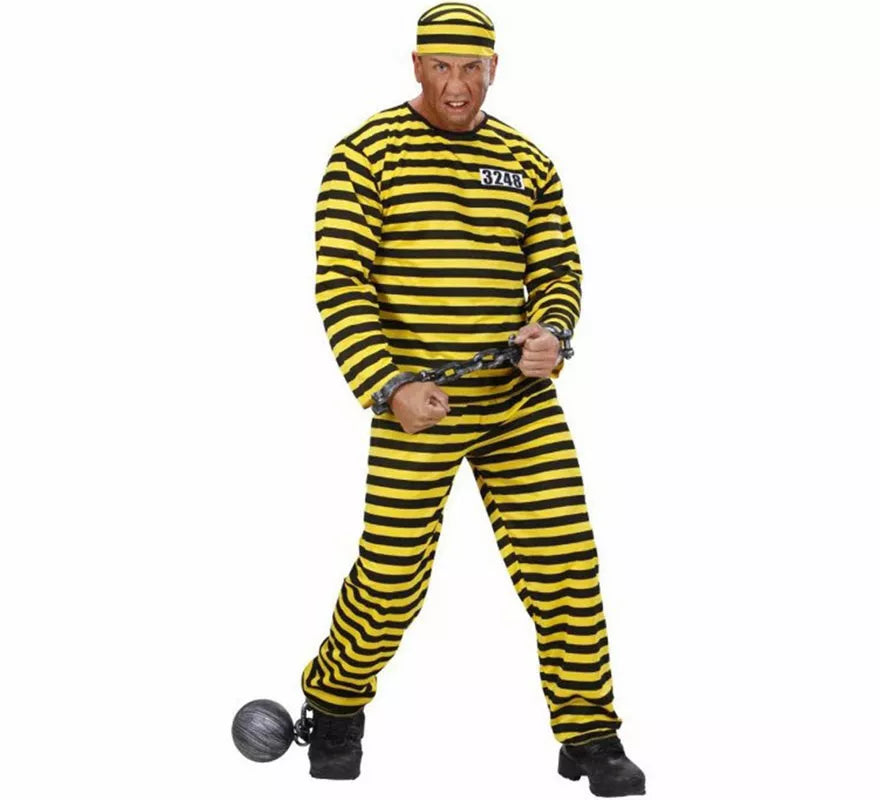 Translation missing: it.Disfraz de Preso a rayas amarillo y negro para hombre