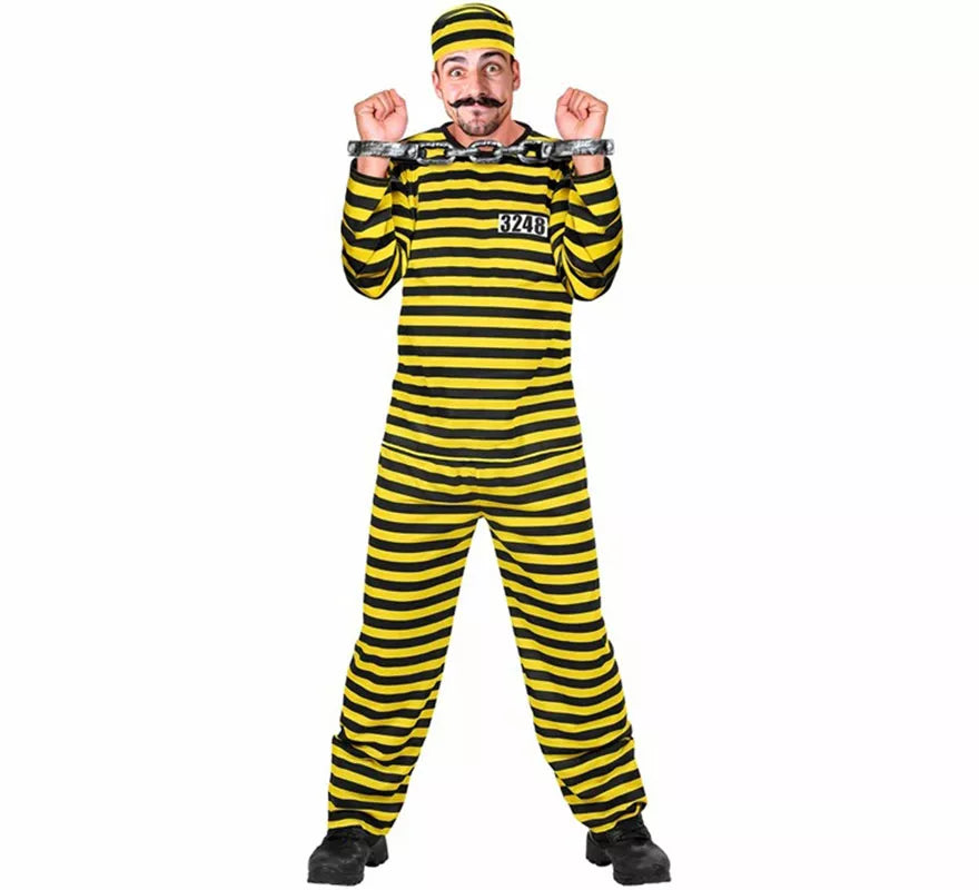 Translation missing: it.Disfraz de Preso a rayas amarillo y negro para hombre