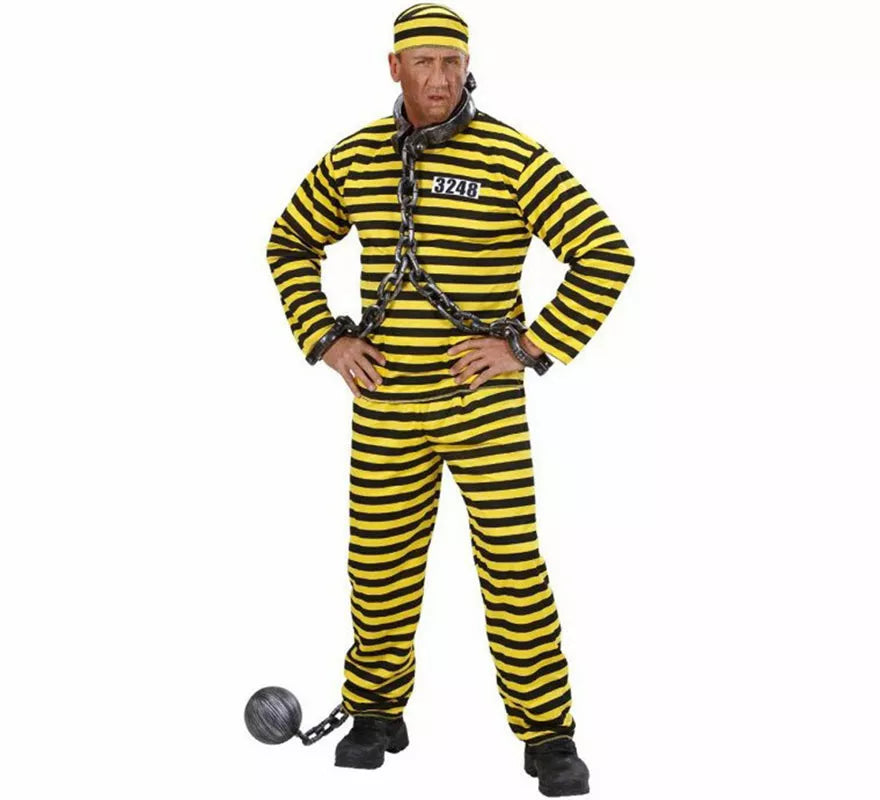 Translation missing: it.Disfraz de Preso a rayas amarillo y negro para hombre