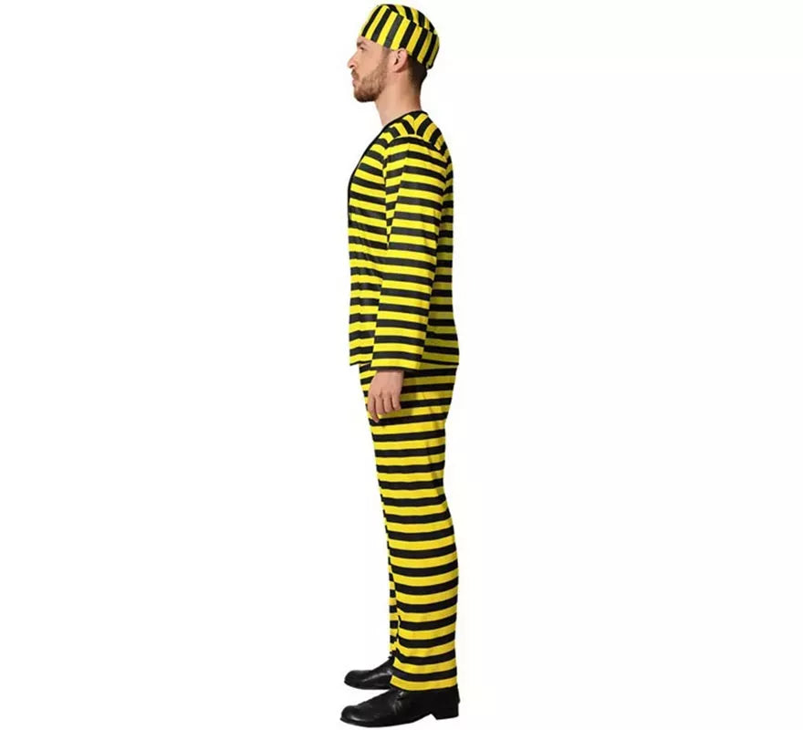 Disfraz de Preso amarillo a rayas para hombre