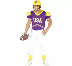 Costume del quarterback che indossa viola e giallo per l'uomo