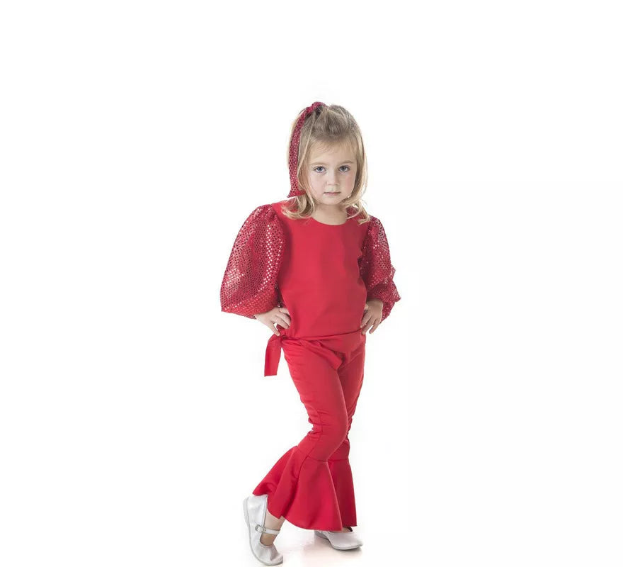 Translation missing: es.Disfraz de Raffaella Carrà rojo para niña