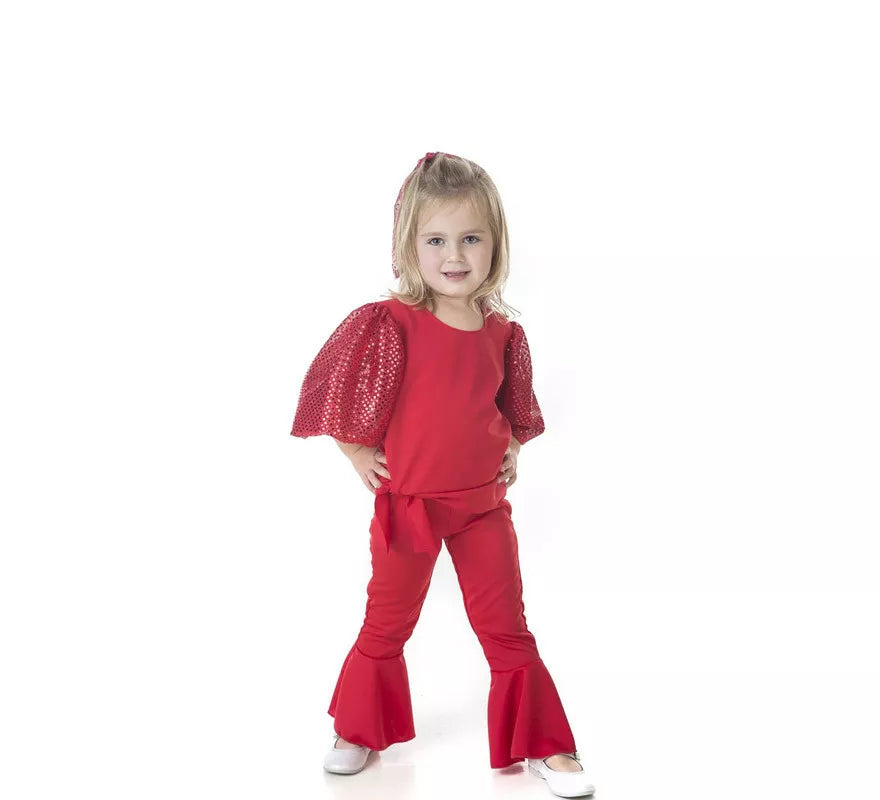 Translation missing: es.Disfraz de Raffaella Carrà rojo para niña