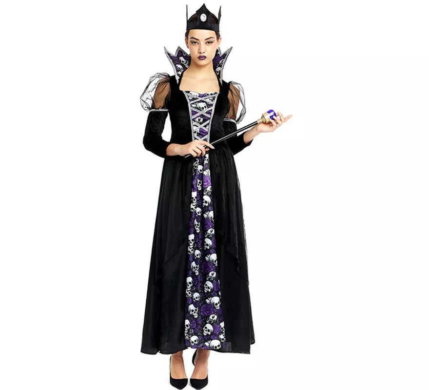 Translation missing: it.Disfraz de Reina Calavera oscura con corona para mujer
