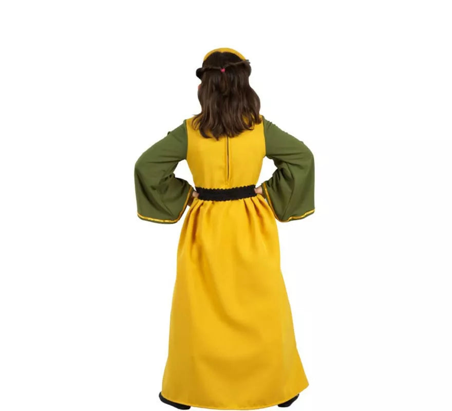 Translation missing: it.Disfraz de Reina Medieval amarillo y verde para niña
