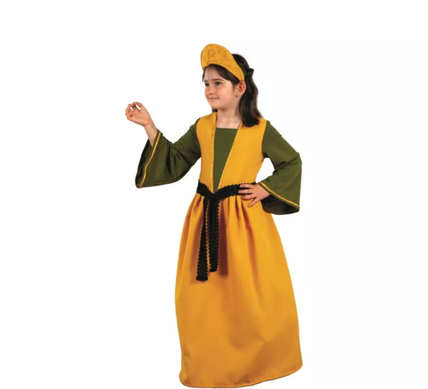 Translation missing: it.Disfraz de Reina Medieval amarillo y verde para niña
