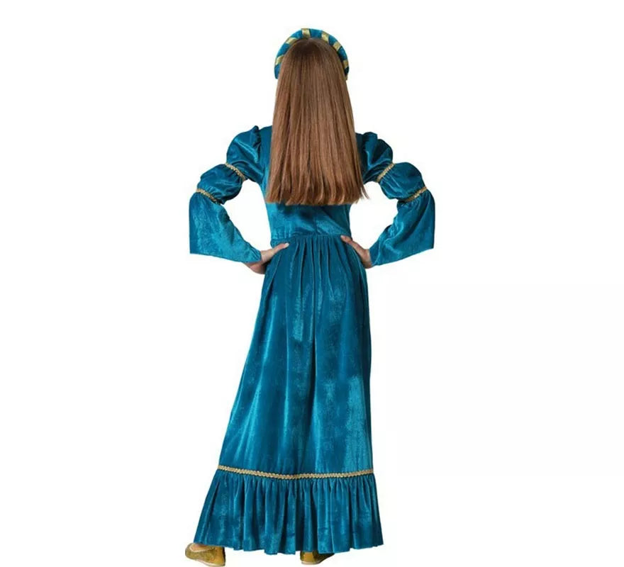 Disfraz de Reina Medieval azul para niña