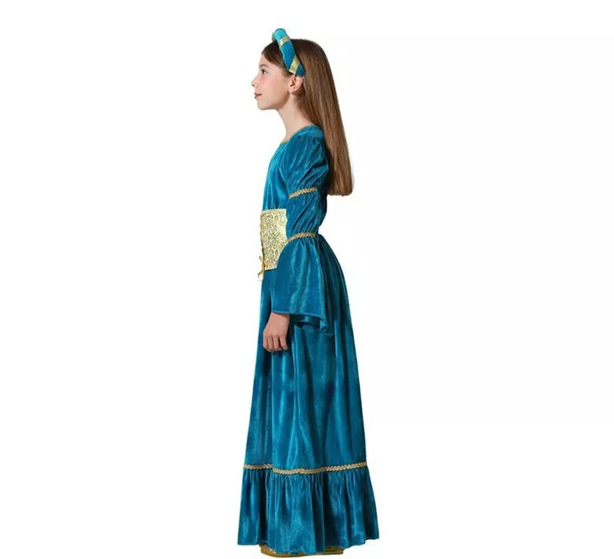 Disfraz de Reina Medieval azul para niña