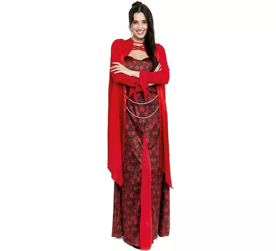 Translation missing: it.Disfraz de Reina Medieval rojo estampado floral para mujer