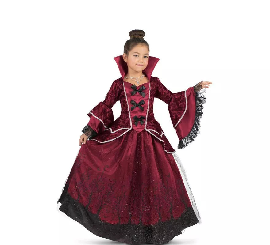 Translation missing: es.Disfraz de Reina Vampiresa burdeos con enagua para niña