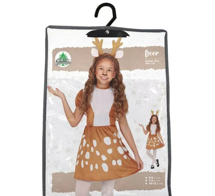 Disfraz de Reno blanco y marrón en vestido para niña