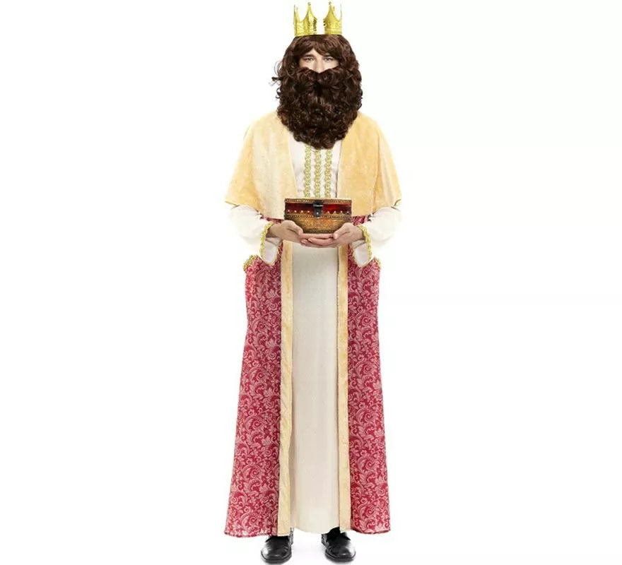 Translation missing: it.Disfraz de Rey Mago Gaspar burdeos con capa para hombre