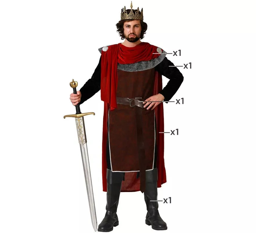 Translation missing: it.Disfraz de Rey Medieval rojo para hombre