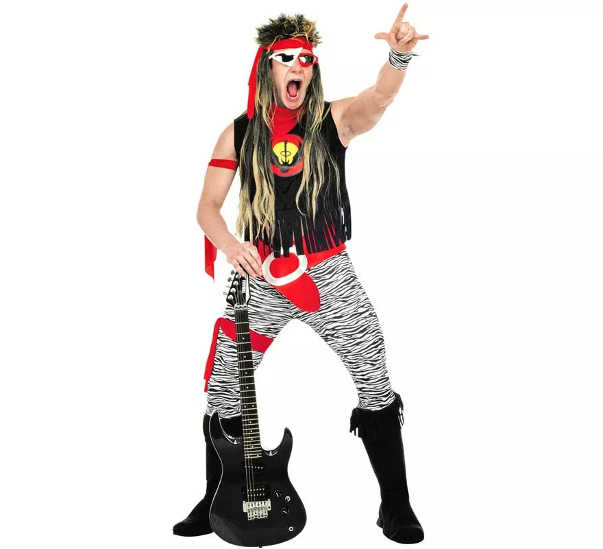 Translation missing: it.Disfraz de Rock Star negro y rojo para hombre