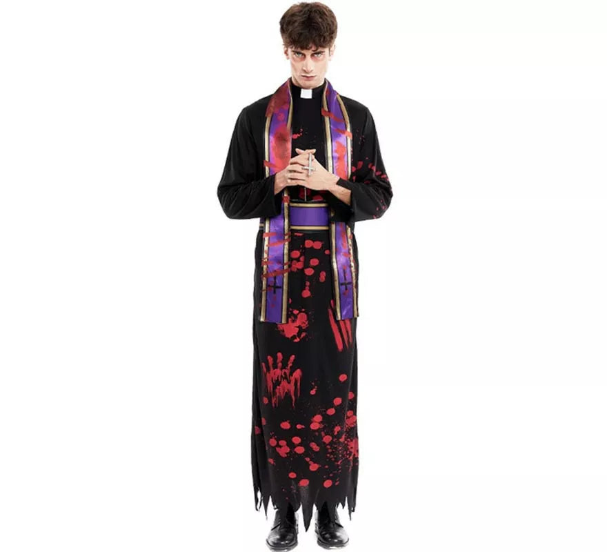 Translation missing: it.Disfraz de Sacerdote Sangriento negro con estola para hombre