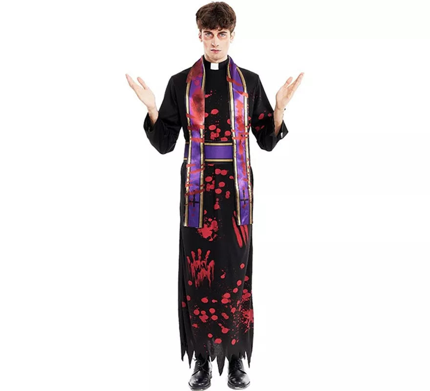 Translation missing: it.Disfraz de Sacerdote Sangriento negro con estola para hombre