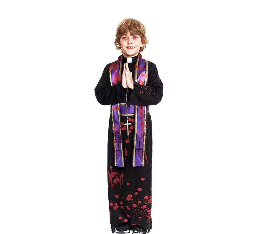 Translation missing: it.Disfraz de Sacerdote Sangriento negro con estola para niño
