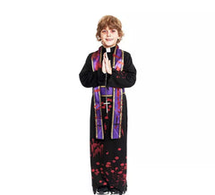 Disfraz de Sacerdote Sangriento negro con estola para niño