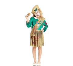 Costume da Zombie Scout verde e marrone per bambina e adolescente