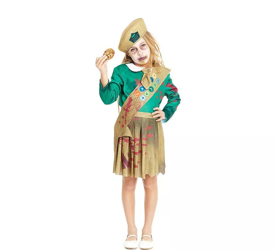 Translation missing: es.Disfraz de Scout Zombie verde y marrón para niña y adolescente