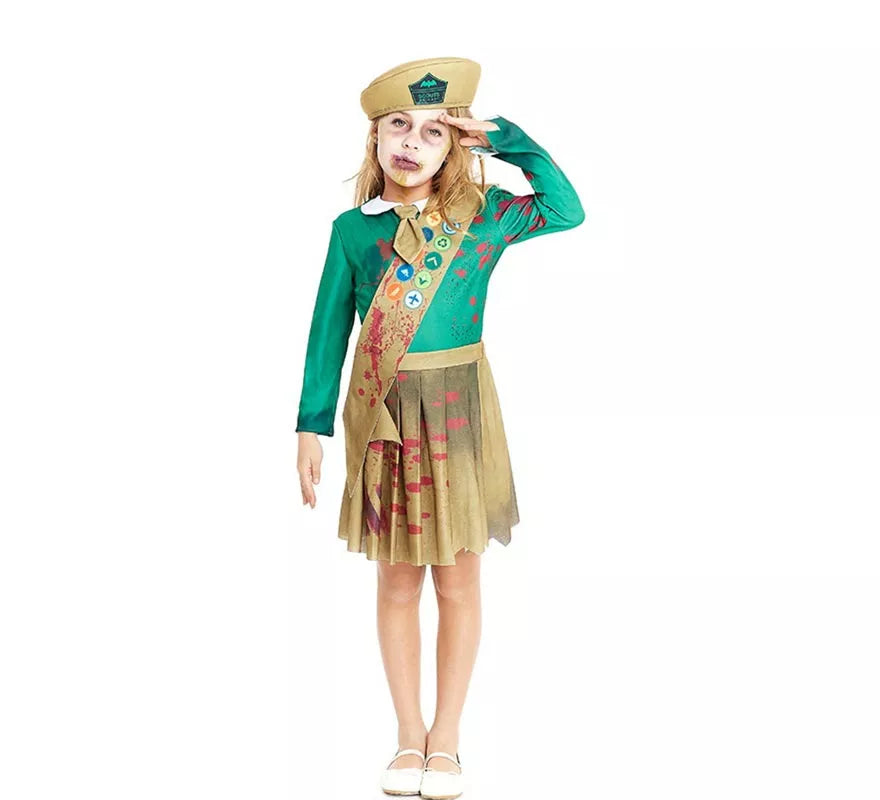Translation missing: it.Disfraz de Scout Zombie verde y marrón para niña y adolescente