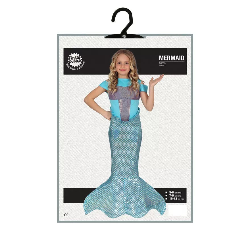 Disfraz de Sirena Cola Larga Azul para niña