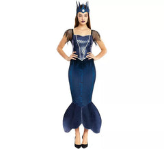 Costume da sirena blu malvagia con corona per donna