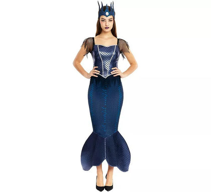 Disfraz de Sirena Malvada azul con corona para mujer
