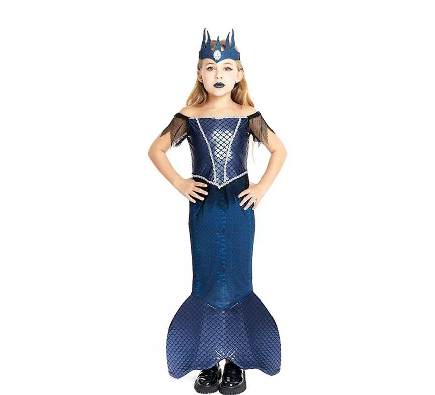 Translation missing: es.Disfraz de Sirena Malvada azul con corona para niña y adolescente