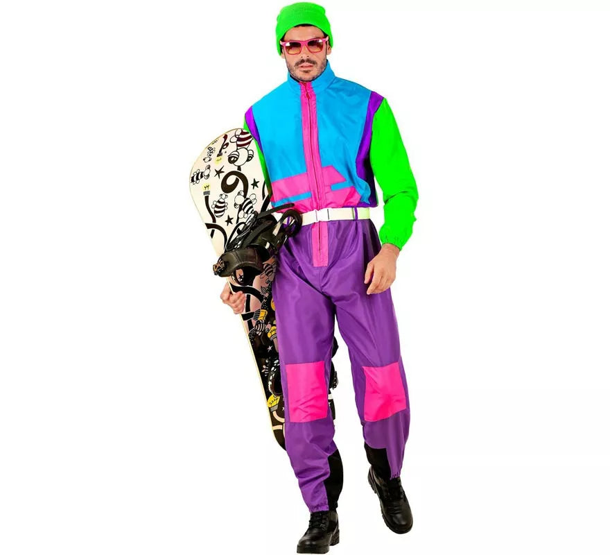 Disfraz de Snowboarder lila y verde fluorescente para adulto