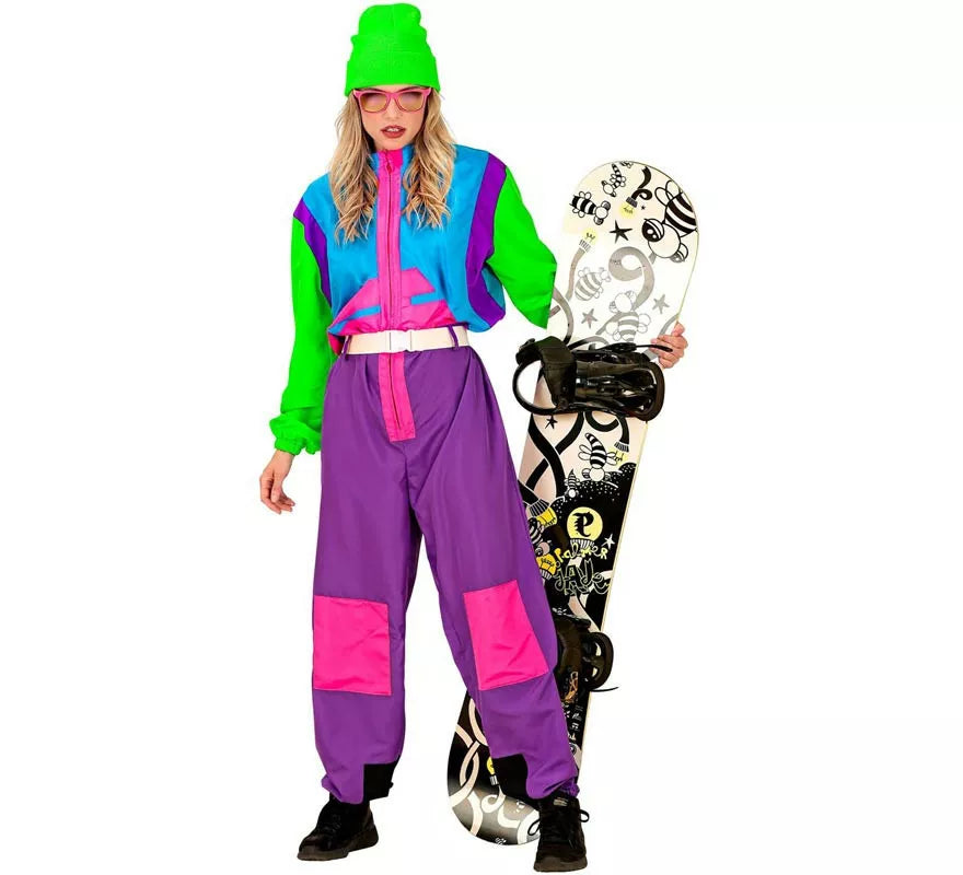 Translation missing: es.Disfraz de Snowboarder lila y verde fluorescente para adulto