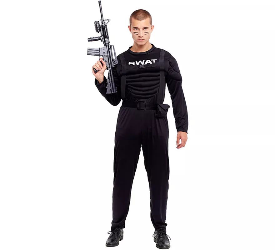 Translation missing: it.Disfraz de Soldado SWAT Musculoso negro para hombre