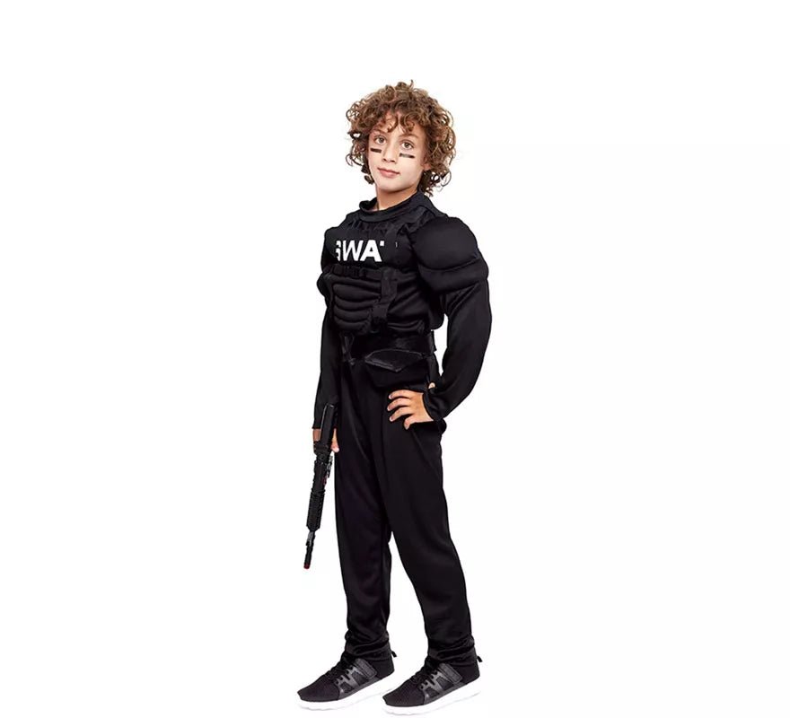 Translation missing: it.Disfraz de Soldado SWAT Musculoso negro para niño