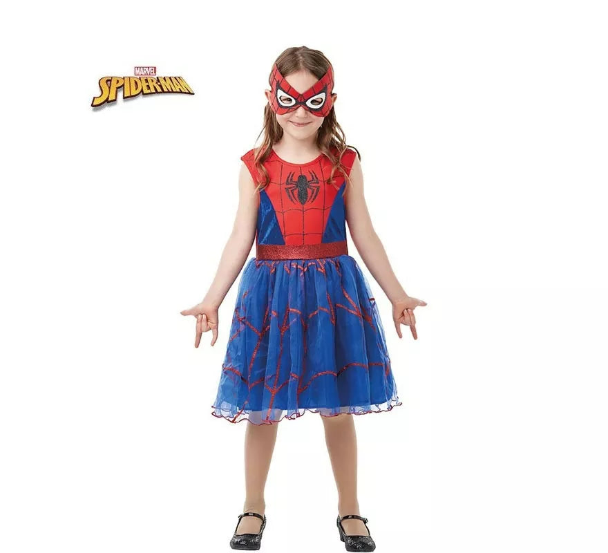 Translation missing: it.Disfraz de Spider Girl de Spiderman en vestido con antifaz para niña