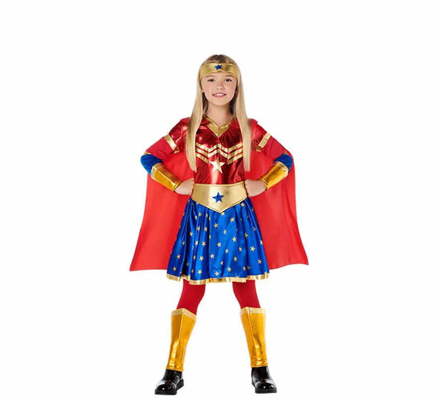 Translation missing: es.Disfraz de Super Heroína con estrellas y capa para niña