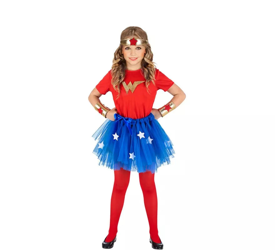 Translation missing: es.Disfraz de Súper Heroína roja y azul para niña