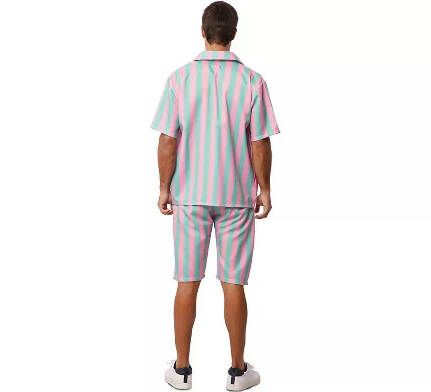 Translation missing: it.Disfraz de Surfista rosa y azul a rayas para hombre