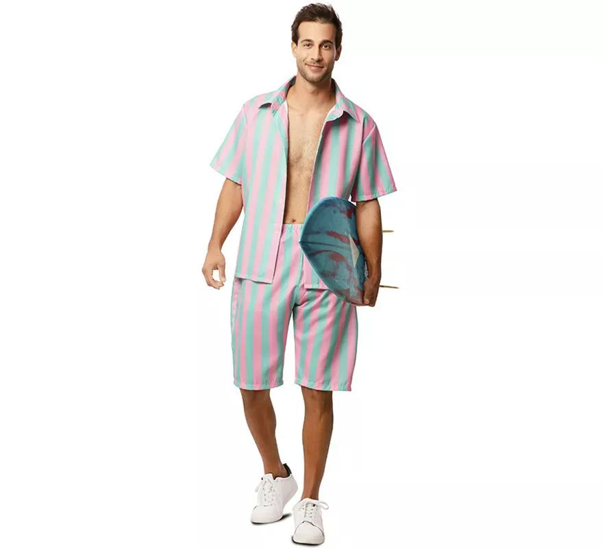 Translation missing: it.Disfraz de Surfista rosa y azul a rayas para hombre